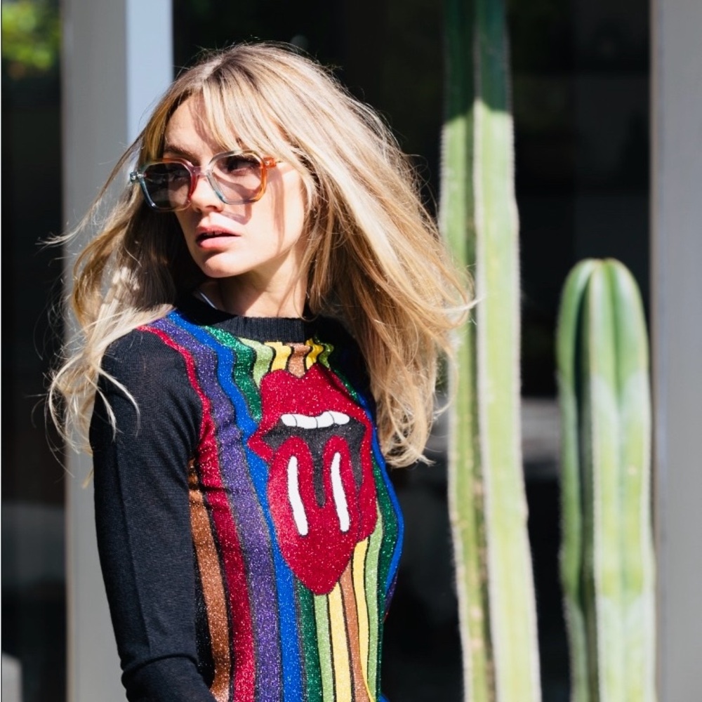 Stoned Immaculate Black Sweater with Rainbow Lips Graphic